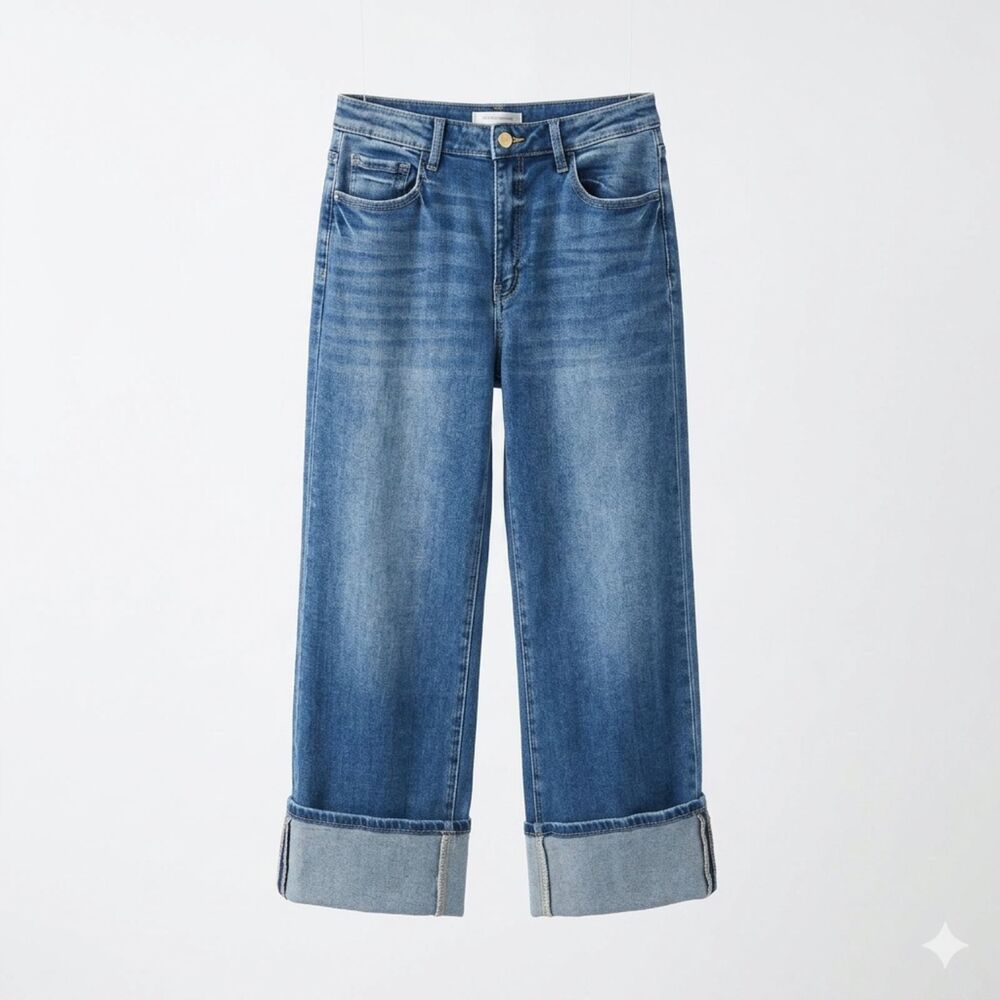 Flying Monkey 90s Vintage Super High Rise Flare Jeans F5827 Blue Cuffed 31